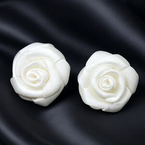 White Satin Rose Stud Earrings – Elegant Spiral Petal Design Jewelry 0.75-inch